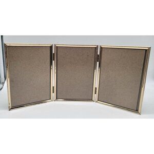 VTG Triple 4.5" x 6.5" Gold Metal Foil Decorative Standing Tri-Fold Frame Scroll